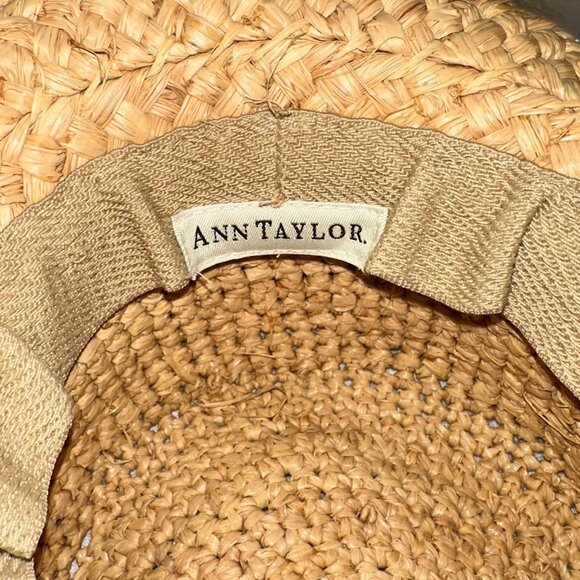 VINTAGE Ann Taylor Straw Hat Womens Brown Raffia Weave Grosgrain Bow 1980 main image 5